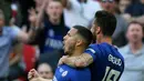 Gelandang Chelsea, Eden Hazard berselebrasi usai mencetak gol ke gawang Manchester United pada babak final Piala FA di stadion Wembley di London (19/5). Chelsea mengalahkan MU 1-0. (AP Photo / Tim Ireland)