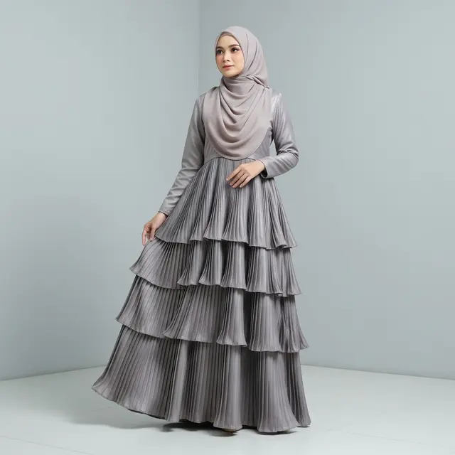 Model Gamis Terbaru Kombinasi Rempel Susun Bawah