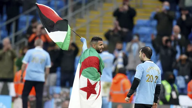Juara Liga Inggris, Riyad Mahrez Kibarkan Bendera Palestina