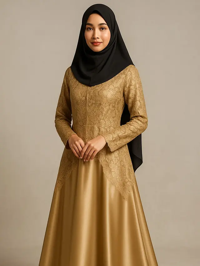 7 Gamis Syari Brokat Kombinasi Satin Mewah 2025, Bikin Penampilan Anggun dan Berkelas