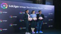 Carolina Marin mengunjungin Indonesia sebagai duta La Liga untuk mempopulerkan 64 cabang olahraga Spanyol, Minggu (11/6/2017).