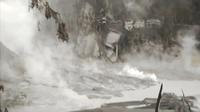 Jembatan di lereng yang hancur diterjang lahar yang mengalir, terlihat pasca erupsi Gunung Semeru di Lumajang, Jawa Timur, Indonesia, Minggu (4/12/2021). Warga pun diimbau menjauhi daerah sekitar sungai yang berhulu di Gunung Semeru. (AP Photo)