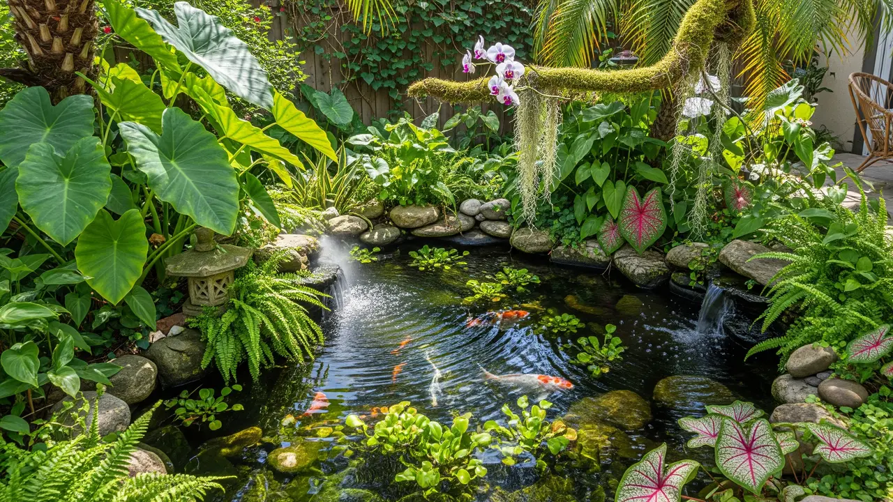 Ide Halaman Belakang Rumah dengan Kolam Ikan Kecil Alami