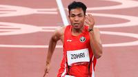 Atlet asal Lombok itu membukukan waktu 10,26 detik, tertinggal hanya 0,22 detik di belakang sprinter Afrika Selatan, Gift Leotlela, yang menjadi sprinter tercepat dalam lomba heat 4 ini. (Dok NOC Indonesia)