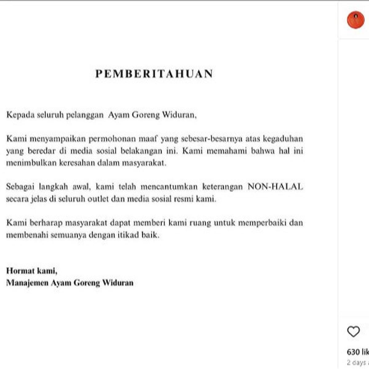 Viral Usai Mengaku Non-Halal Setelah 52 Tahun, Ayam Goreng Widuran Solo Bikin Pernyataan Maaf