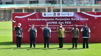 Konferensi pers Pemprov DKI Jakarta, PSSI, dan KONI Pusat terkait Jakarta International Stadium (JIS). (Istimewa).
