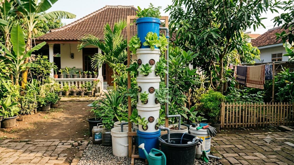 5 Cara Membuat Menara Hidroponik dari Ember Bekas, Solusi Berkebun Hemat Lahan