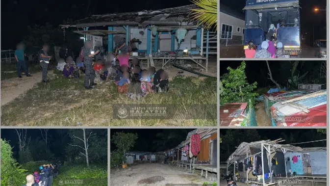 Penggerebekan pemukiman pendatang gelap dari Indonesia oleh Departemen imigrasi Malaysia. (Bernama)