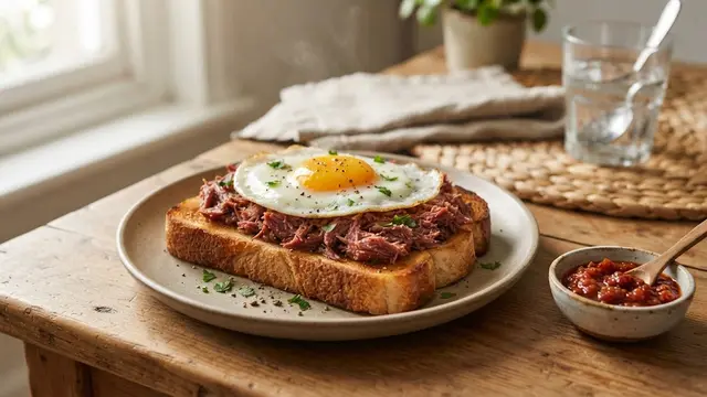 Roti Bakar Telur Mata Sapi dan Kornet
