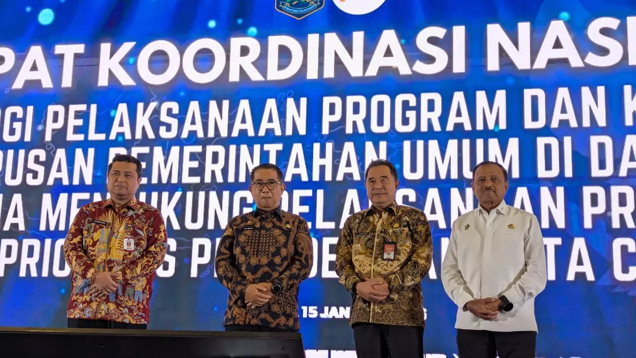 Direktur Jenderal (Dirjen) Politik dan Pemerintahan Umum (Polpum) Kementerian Dalam Negeri (Kemendagri) Akmal Malik saat membuka Rapat Koordinasi Nasional (Rakornas) Sinergi Pelaksanaan Program dan Kegiatan Urusan Pemerintahan Umum di Daerah guna Mendukun