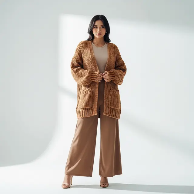 Model Outerwear Kardigan dengan Inner dan Celana Palazzo