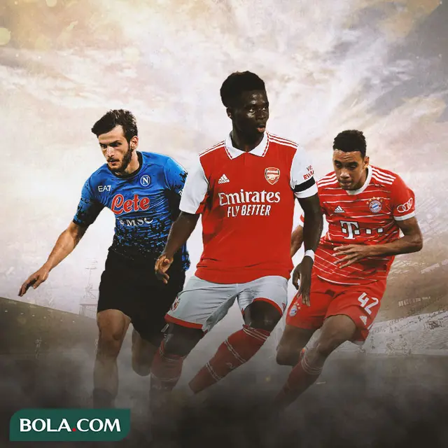 Ilustrasi - Khvicha Kvaratskhelia, Bukayo Saka, Jamal Musiala