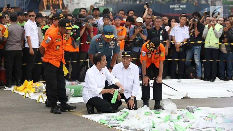 Bersama Kabasarnas dan Menhub, Jokowi Tinjau Temuan Barang Penumpang JT 610