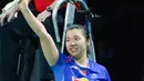 6. Tian Qing - Spesialis ganda putri China yang sempat berjaya bersama Zhao Yunlei. Ia terkenal mematikan dengan jump smash yang tidak hanya keras namun akurat. (AFP/Jonathan Nackstrand)