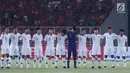 Pemain Timnas Indonesia U-19 jelang melawan Qatar U-19 pada penyisihan Grup A Piala AFC U-19 2018 di Stadion GBK, Jakarta, Minggu (21/10). Indonesia kalah 5-6. (Liputan6.com/Helmi Fithriansyah)