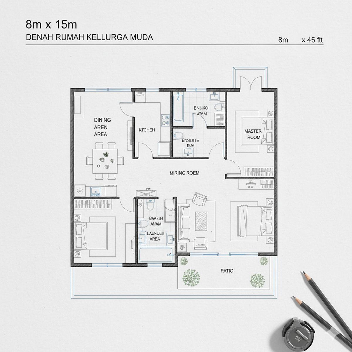 Denah Rumah yang Optimal dengan Ruang Fungsional serta Pemisahan Zona Privat dan Komunal