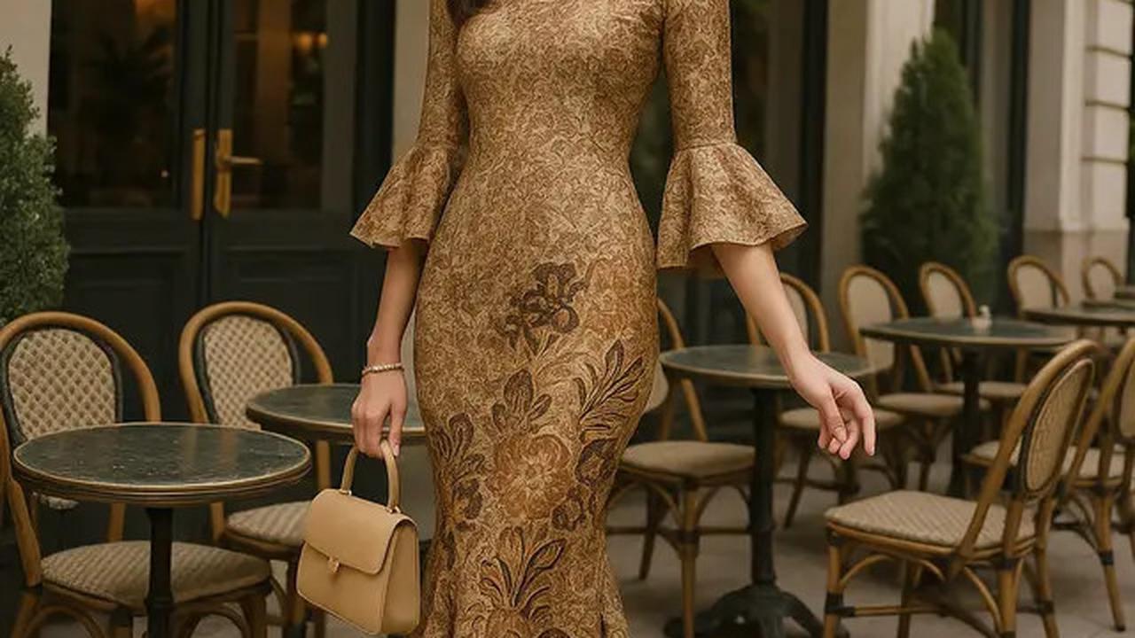 7 Pilihan Long Dress Batik Brokat Lengan Trompet, Mewah &amp; Unik untuk Acara Formal 2025
