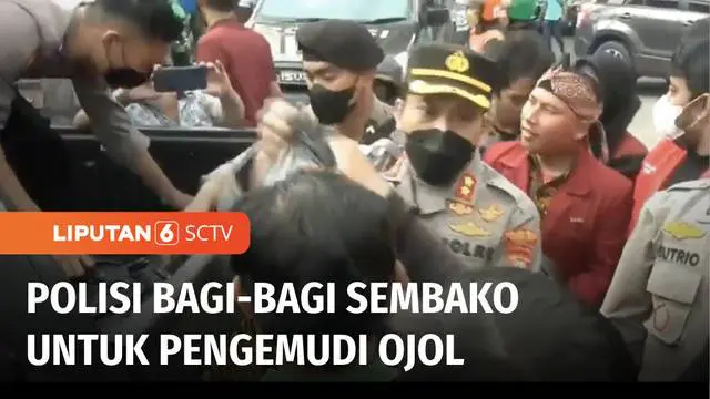 Ratusan pengemudi ojek online di Bekasi, Jawa Barat, antusias menyambut pembagian sembako dari Polres Metro Bekasi Kota, pada Minggu (11/09) sore. Sebanyak 150 paket bantuan habis dalam tempo 10 menit.