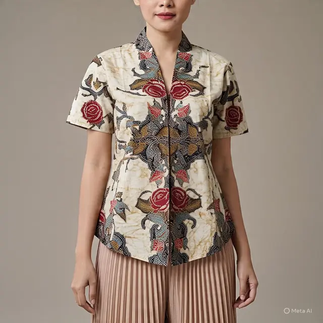 Blouse Batik Silang Dada: Keanggunan dalam Motif Mawar