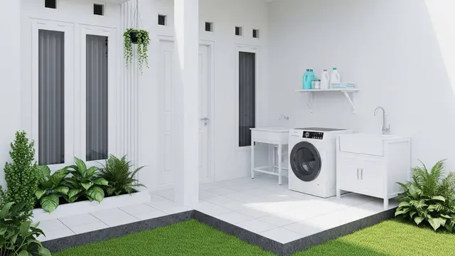 Contoh Rumah Sederhana 1 Lantai dengan Laundry Room Terbuka
