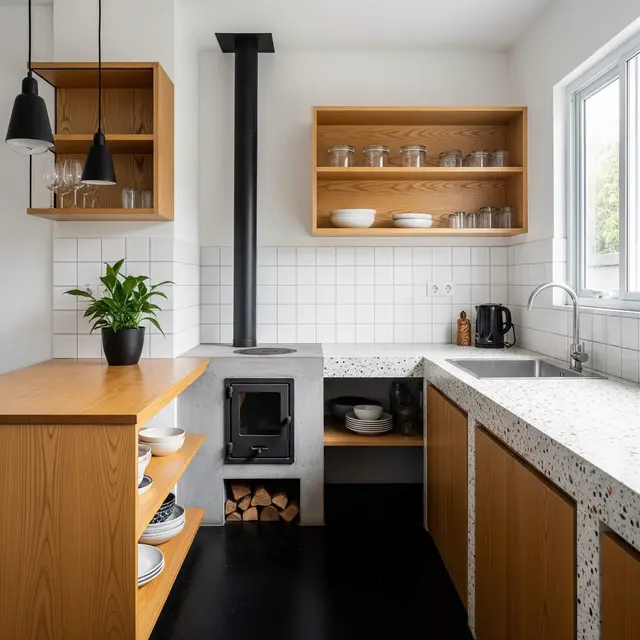 Model Dapur Kecil Minimalis dengan Tungku Api Modern