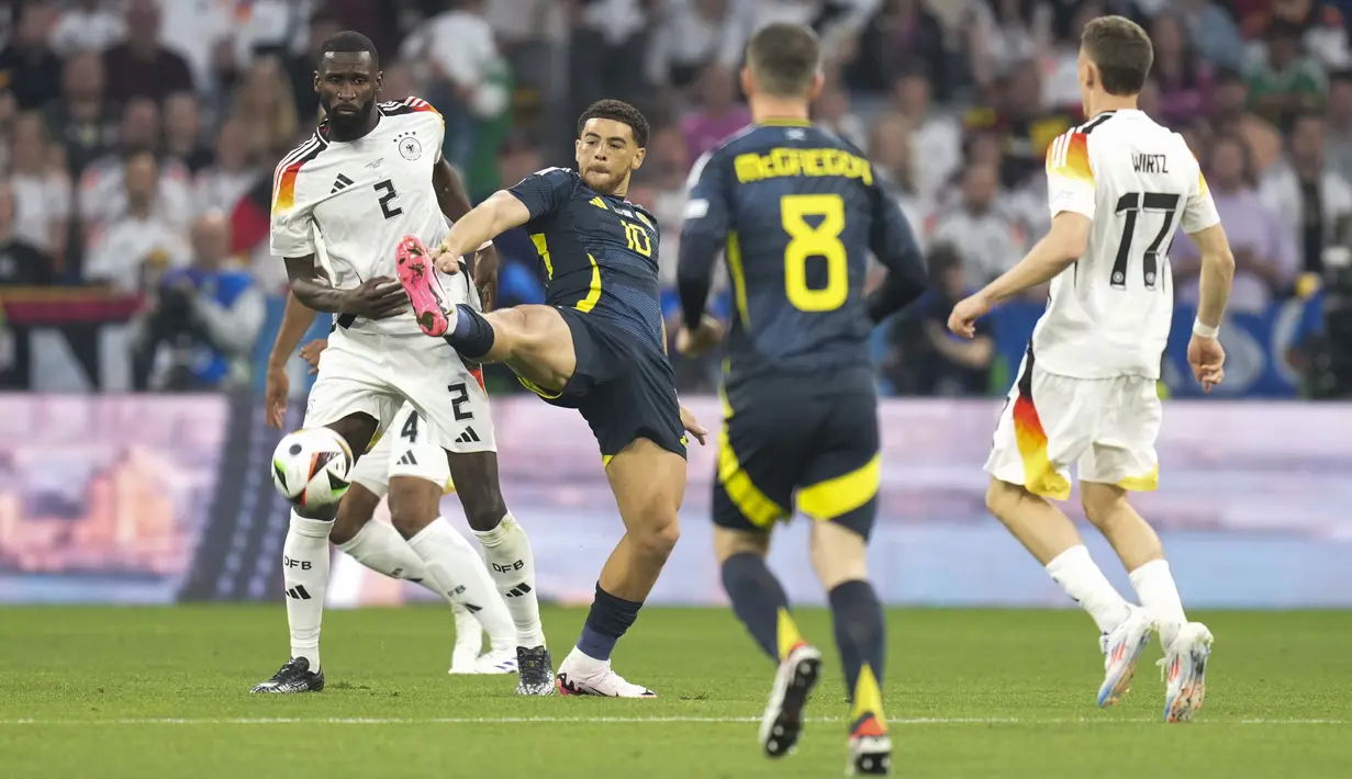 Skotlandia hanya membalas lewat own goal Antonio Rudiger. (AP Photo/Ariel Schalit)