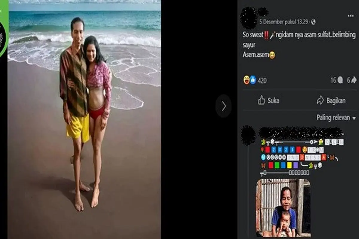 Foto yang diklaim Presiden Jokowi dan Ibu Negara Iriana Jokowi sedang berada di pinggir pantai. (sumber: Facebook)