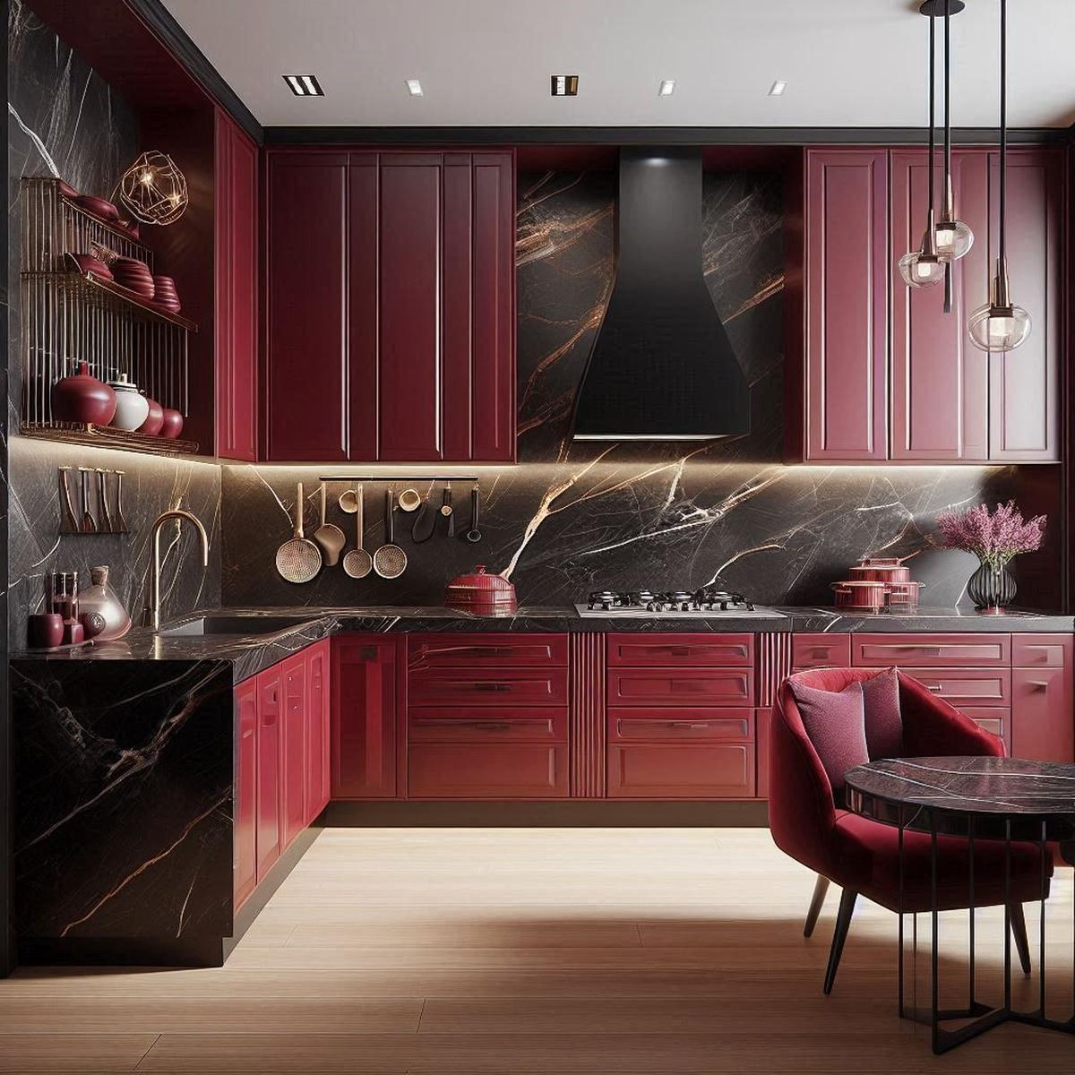 Desain Dapur Warna Merah Hitam