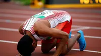 Lalu Mohammad Zohri usai merebut medali emas nomor lari 100 meter pada Kejuaraan Atletik Junior Dunia 2018 (Twitter IAAF)