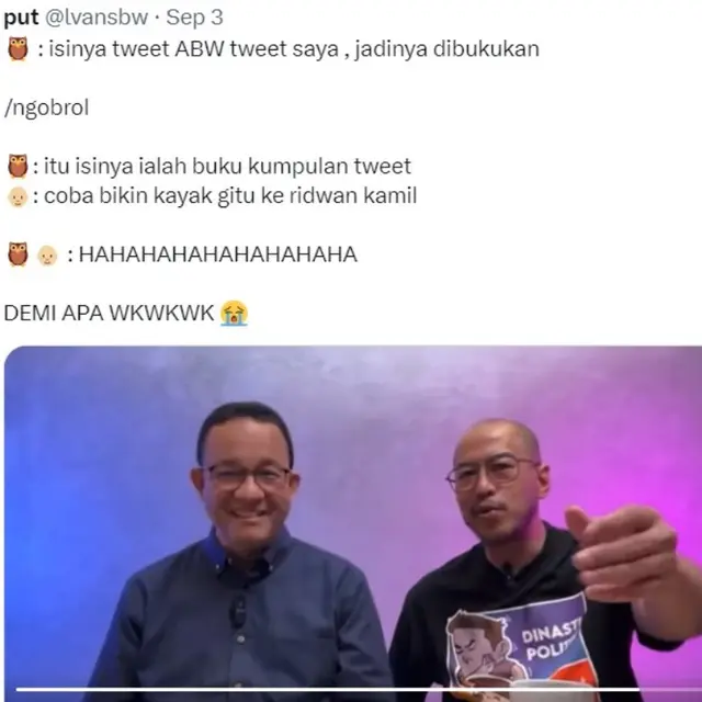 Cuitan Lama Anies Baswedan Pernah Dibukukan, Pandji Pragiwaksono Singgung Ridwan Kamil