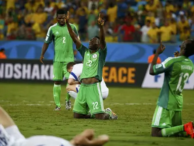 Nigeria sukses meraih poin sempurna saat berlaga melawan Bosnia di penyisihan Piala Dunia 2014 Grup F di Stadion Pantanal, Cuiaba, Brasil, (22/6/2014). (REUTERS/Michael Dalder) 