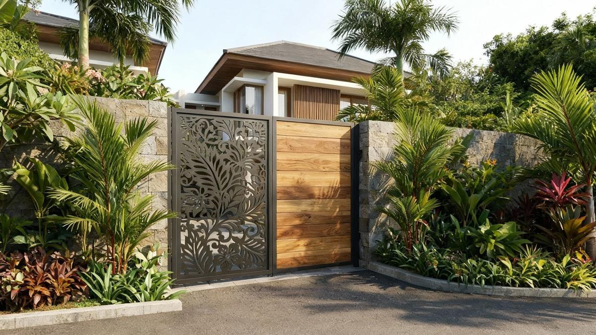 15 Model Pagar Besi Minimalis Mewah Kombinasi Kayu, Inspirasi Fasad Modern