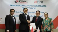 PT Bank Negara Indonesia Tbk (BNI) gandeng perusahaan remitansi Global Unidos Co. Ltd  atau Kyodai Remittance untuk tingkatkan volume remitansi (Foto: Dok BNI)