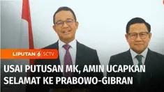 Pasangan capres-cawapres nomor urut 1, Anies Baswedan-Muhaimin Iskandar juga menyampaikan sikap terkait putusan Mahkamah Konstitusi. Selain mengucapkan selamat kepada pasangan Prabowo-Gibran. Pasangan AMIN menyoroti MK yang dianggap tak kuasa menghen...