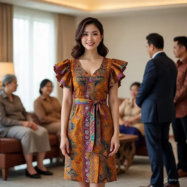 Batik Lengan Ruffle untuk Wanita Feminim