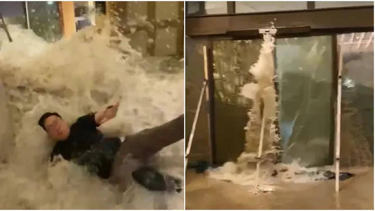 Dahsyatnya Topan Super Ragasa Melanda Hong Kong, Rusak Pintu Kaca dan Lobi Hotel Terendam Banjir