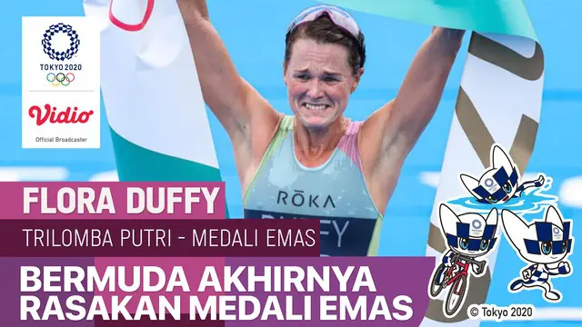 Berita video salah satu momen bersejarah di Olimpiade Tokyo 2020 yaitu saat atlet Bermuda, Flora Duffy, meraih medali emas di cabang olahraga trilomba (triathlon) putri pada Selasa (27/7/2021).