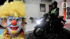 Potret Suharno sebagai badut (kiri) dan bekerja sebagai ojek online. 28 Tahun sudah Suharno (58) menggeluti profesi sebagai badut sulap panggilan di Jakarta, manis pahit pun telah dirasakan anak dari mantan Kapten Kostrad itu dalam menjalani jasa penghibur anak-anak. (Merdeka.com/Iqbal S Nugroho)