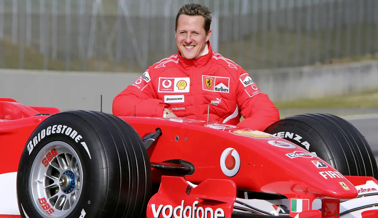 Setelah bergabung bersama Ferrari pada 1996, Schumacher menjadi juara F1 selama lima musim beruntun sehingga menempatkannya sebagai pebalap F1 dengan gelar juara dunia terbanyak. (AFP/Patrick Hertzog)