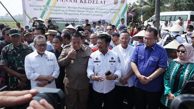 Bertekad Kurangi Impor, Mentan SYL Bersama Mendag Kompak Tanam Kedelai di Tanggamus