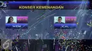 Papan polling sms yang mengukuhkan finalis asal Majene, Ical sebagai juara D Academy 3 mengalahkan Weni di Panggung Kemenangan di Jakarta, Sabtu (28/5). Ical unggul pengumpulan polling sms 54.8% dari  Weni. (Liputan6.com/Helmi Fithriansyah)