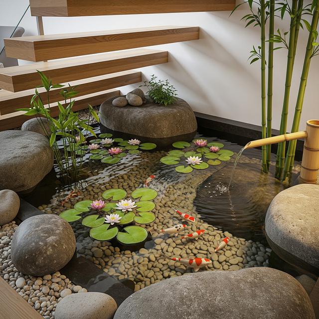 Desain Kolam Ikan Bawah Tangga