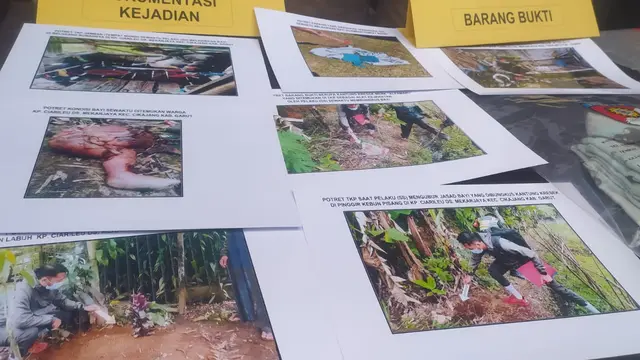 Beberapa bukti hasil rekontruksi yang berhasil diungkap polres Garut, Jawa Barat dalam pengungkapan pembuangan bayi yang ditemukan tanpa kepala oleh ibu kandungnya.