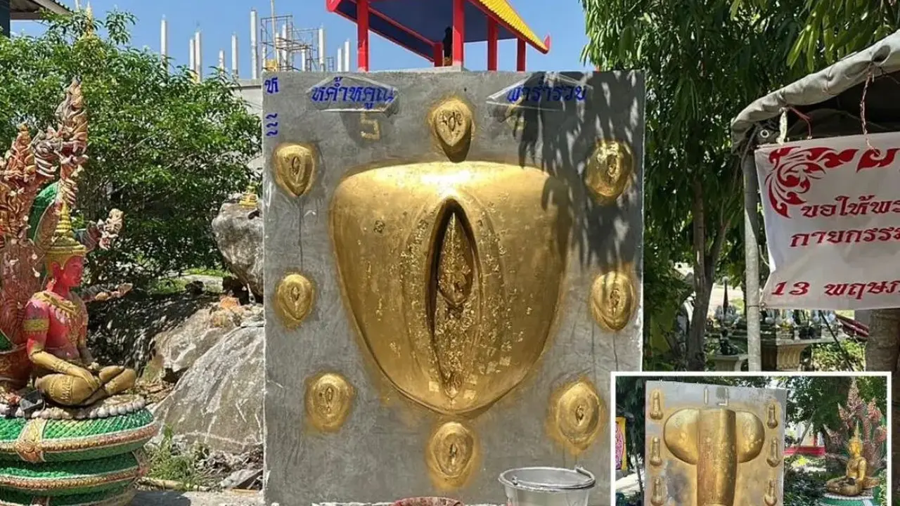 Alat kelamin raksasa laki-laki dan perempuan dibangun di kuil Buddha