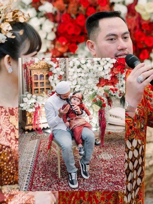Baby Gin menggemaskan di pangku oleh ustaz Alfie Alfandy yang memimpin doa. [Instagram/gilangdirga]