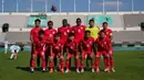 Para pemain starting XI Timnas Indonesia U-19 berfoto bersama jelang menghadapi Argentina U-19 pada laga pertama Turnamen Seoul Earth on Us Cup 2024 di Stadion Mokdong, Seoul, Korea Selatan, Rabu (28/8/2024). (Dok. PSSI)