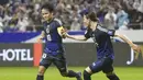 <p>Pemain Jepang, Takefusa Kubo melakukan selebrasi setelah mencetak gol ke gawang Timnas Indonesia dibayangi Mees Hilgers dalam laga Grup C Putaran Ketiga Kualifikasi Piala Dunia 2026 di Suita Stadium, Jepang, Selasa (10/06/2025). (AP Photo/Kyodo News/Shohei Miyano)</p>