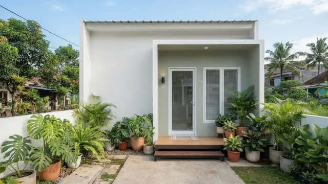 Kombinasi Warna Cat Fasad Rumah Putih dan Hijau Sage