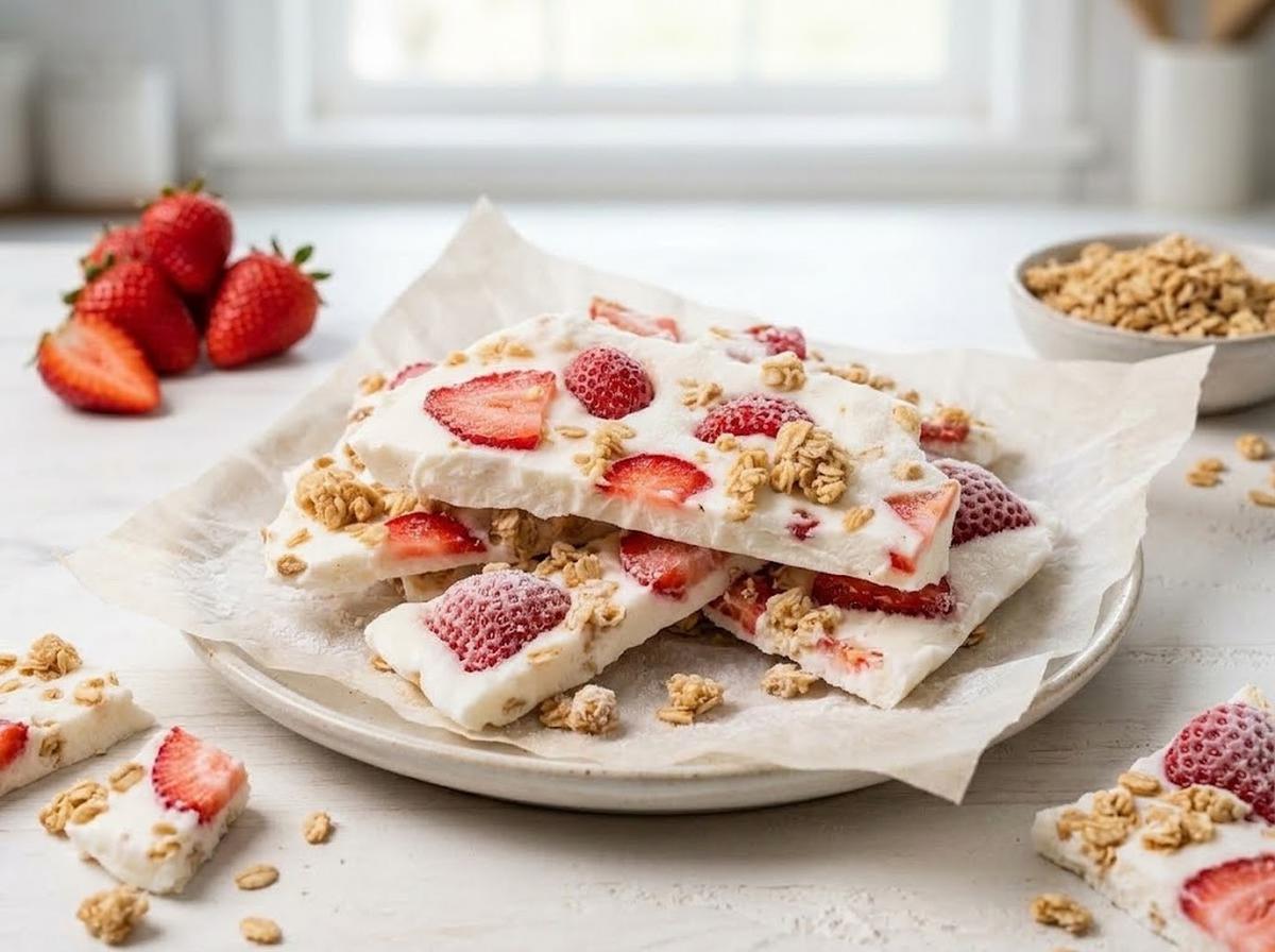 resep stroberi yogurt bark dengan topping granola