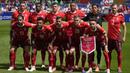 Para pemain starting XI Timnas Swiss berfoto bersama jelang dimulainya laga Grup A Euro 2024 menghadapi Timnas Hungaria di RheinEnergie Stadium, Cologne, Jerman, Sabtu (15/6/2024). (AP Photo/Darko Vojinovic)